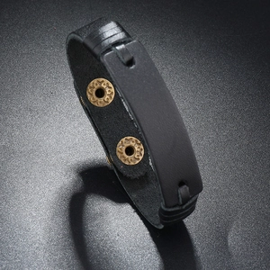 Minimalist multi-layer black leather bracelet with adjustable bronze snap buttons