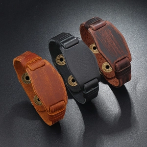Three vintage braided leather bracelets for men in brown, black and coffee colors
