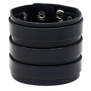 Men Retro Wide Cowhide Leather Bracelet Punk Rock Multilayer Wristband With Adjustable Metal Snaps Biker Gothic Jewelry