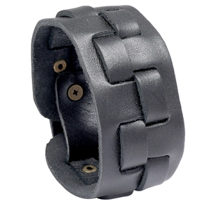 Vintage Punk Men's Wide Leather Bracelet Handcrafted Braided Cowhide Wristband With Metal Buckles Rock Hip Hop Style Jewelry Accessory