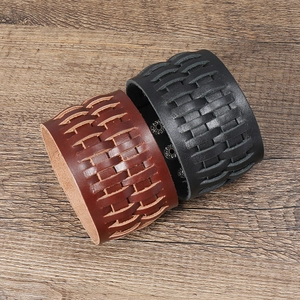 Lot de bracelets larges en cuir tressé rétro pour hommes avec boutons pressions réglables