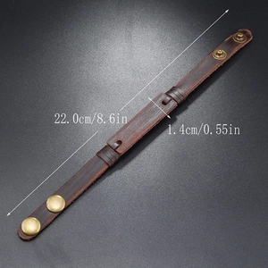 Vintage multilayer brown leather bracelet with bronze snaps, 22.0cm length display