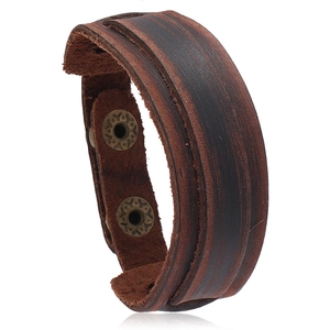 Vintage Leather Punk Bracelet For Men Women Handmade Woven Wide Cowhide Wristband Retro Rock Style Adjustable Metal Snaps Jewelry