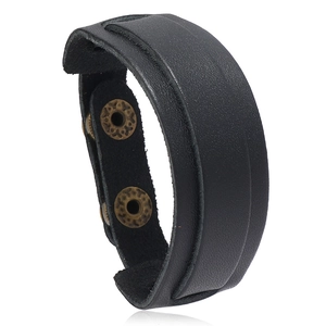 Men's retro black braided leather punk bracelet with adjustable copper snap buttons
