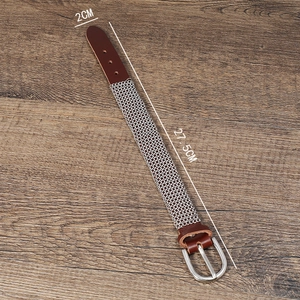 Detail view of punk leather bracelet with chain inlay and size dimensions 27.5cm x 2cm