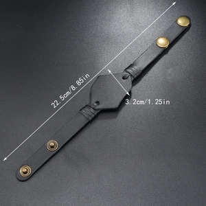 Bracciale vintage in pelle nera da uomo con bottoni a pressione in bronzo, lungo 22,5cm