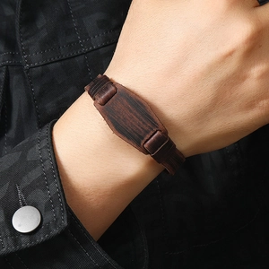 Vintage braided leather bracelet for men featuring deep brown multi-layered punk style