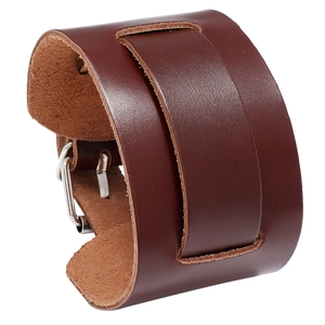 Bracelet punk large en cuir marron foncé rétro avec boucle en métal réglable