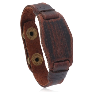 Men's Vintage Handmade Cowhide Leather Bracelet Punk Style Wide Braided Cuff Wristband With Iron Snaps For Men Jewelry Gift