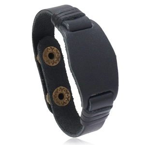 Retro wide leather bracelet for men with adjustable bronze snaps on white background