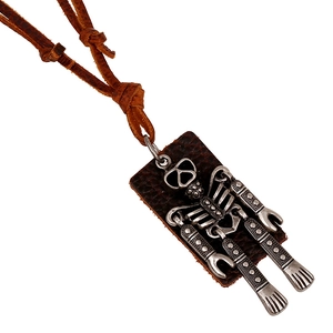 Vintage Industrial Skeleton Robot Pendant Necklace For Unisex Antique Silver Alloy Distressed Leather Cord Sweater Chain