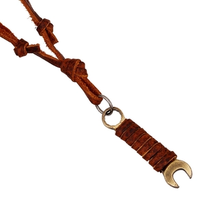 Vintage Wrench Pendant Necklace Retro Bronze Alloy Tool Industrial Punk Style Genuine Leather Cord Jewelry For Unisex