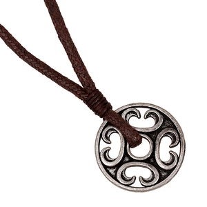 Vintage Alloy Hollow Round Pendant Necklace Antique Silver Geometric Wax Cord Braided Rope Ethnic Punk Sweater Chain