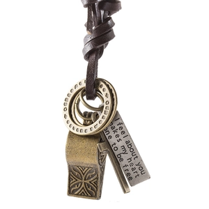 Collana Pendente a Fischietto e Croce in Lega di Pelle di Vacca Retro per Uomo Donna Regolabile Punk Pelle Maglione Catena