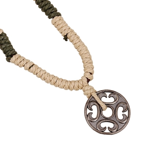 Vintage Ethnic Alloy Circular Hollow Pendant Necklace With Hand Woven Cotton Rope Adjustable Neck Jewelry For Men Women
