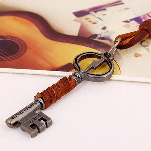 Retro lightning key pendant on leather cord featuring Energie 1933 engraved detail