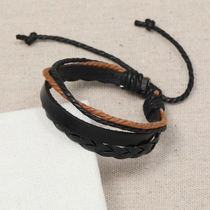 Retro multi-layer hand-woven leather bracelet set with adjustable drawstring for unisex style