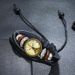 Retro multi-layer leather wrap bracelet watch featuring Eiffel Tower dial and beads