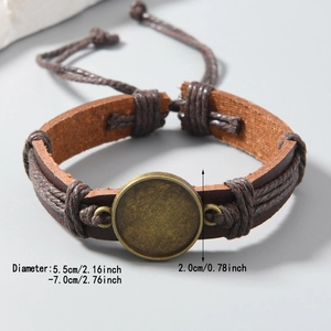 Handgeflochtenes braunes PU-Lederarmband mit verstellbarer Kordel und Bronze-Lünette