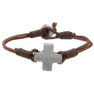 Bracelet Croix en Cuir Tressé Fait à la Main Vintage pour Hommes Simple Personnalisé Marron Noir Cordon Bijoux Cadeau