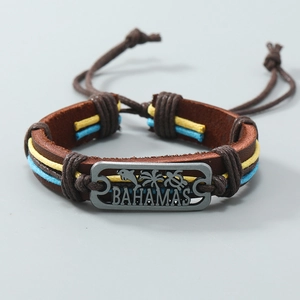 Handmade woven leather bracelet with Bahamas dolphin metal charm for tropical beach style