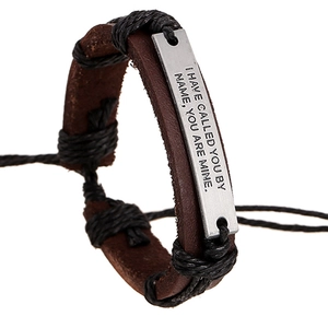 Vintage Brown Genuine Leather Braided Bracelet For Men Women Adjustable Alloy Quote Metal Plate Punk Handcrafted Jewelry Gift