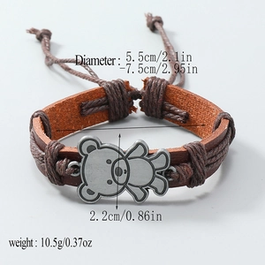 Retro braunes geflochtenes Lederarmband mit silbernem Bärenanhänger für Männer