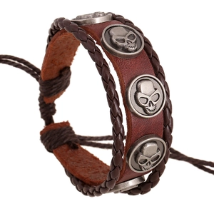 Vintage Punk Echt Rindsleder Geflochten Armband Mit Legierung Totenkopf Nieten Verstellbar Seil Armreif Für Herren Damen Schmuck