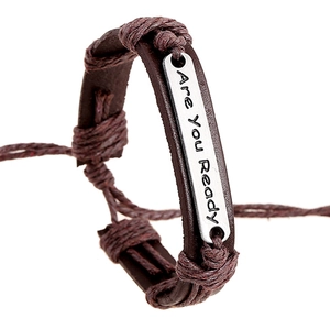 Retro multi-layer braided leather bracelet with Are You Ready engraved metal plate