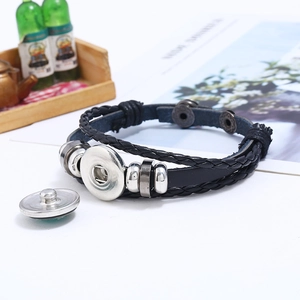 Handwoven black multilayer leather bracelet with silver zodiac charm and quick-release clasp