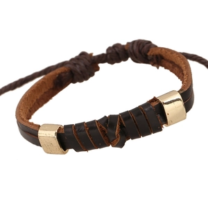 Bracelet Unisexe Rétro en Cuir de Vachette Tressé à la Main Avec Curseur en Alliage Doré Bracelet Enveloppant Punk Bijoux