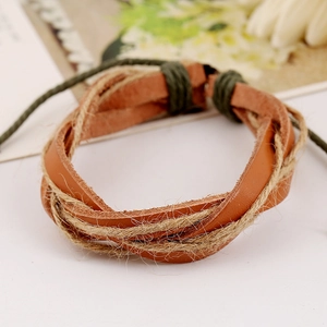 Handmade retro braided genuine leather and hemp rope bracelet for men and women