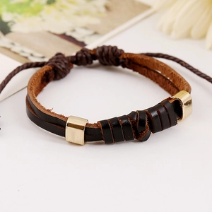 Bracelet vintage en cuir tressé unisexe noir et marron avec cordon de serrage réglable