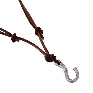 Punk Vintage Genuine Leather Necklace For Men Retro Alloy Hook Pendant Handmade Cowhide Rope Necklace Men's Beach Style Jewelry