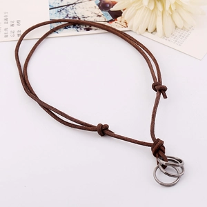 Collier en cuir véritable pour homme avec trois anneaux en argent vintage et cordon réglable