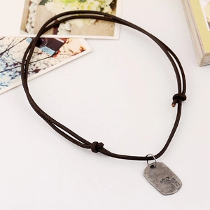 Men's retro leather necklace featuring a silver moose pendant with adjustable cord