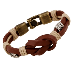 Bracelet en Cuir de Vachette Tressé Unisexe Vintage Bijoux Rétro Punk Avec Perles en Alliage Fermoir Bronze Homme Femme