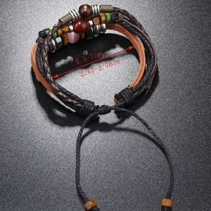 Bracelet multicouche en cuir avec perles et cordon ajustable au style ethnique