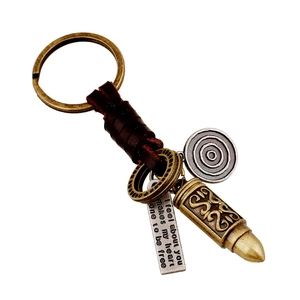 Vintage Cowhide Leather Woven Keychain Alloy Bullet Pendant Retro Industrial Style Bag Charm For Men Women Fashion Accessory