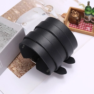 Punk style wide multi-layer black genuine leather bracelet with silver metal buckle