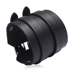 Vintage Men Punk Wide Cowhide Leather Bracelet With Iron Buckle Rivet Double Layer Adjustable Hip Hop Cuff Bangle Jewelry