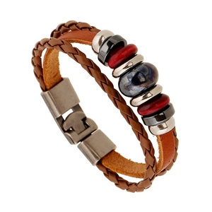 Handmade Multi-layer Woven Cowhide Leather Bracelet Retro Alloy Geometric Beads Punk Style Bracelet Jewelry For Men Women