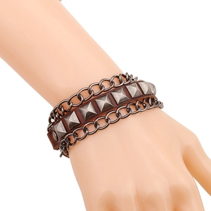 Punk Vintage Genuine Leather Bracelet For Men Women Rivet Chain Multi Layer Wrap Adjustable Wristband Rock Biker Jewelry Gift