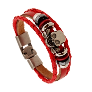 Bracelet en Cuir de Vachette Tissé Multicouche Punk pour Hommes Femmes Vintage Alliage Crâne Charm Ethnique Perlé Bracelet Enveloppant Bijoux
