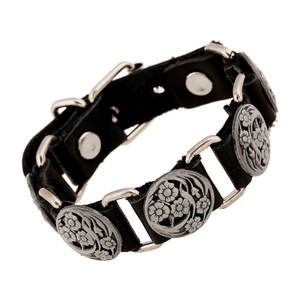 Men Punk Rivet Cowhide Leather Bracelet Vintage Gothic Engraved Flower Alloy Wide Band Wristband For Men Unisex Jewelry