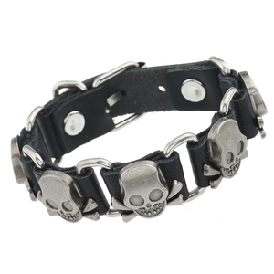 Men Punk Skull Cowhide Leather Bracelet Retro Gothic Rock Metal Skull Link Adjustable Buckle Bangle Wristband Jewelry Gift