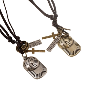 Vintage Punk Rundlederen Halsketting Met Legering Honkbalpet Kruis Hanger Verstelbare Touwketting Voor Heren Dames Trendy Sieraden