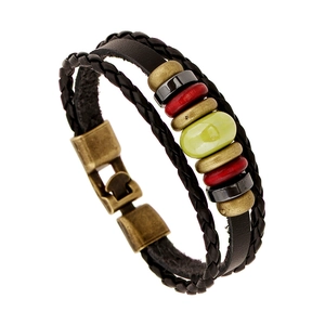 Bracelet en Cuir de Vache Multicouche Punk Vintage Ethnique à Perles pour Hommes Femmes Breloques en Alliage Bijoux Faits à la Main