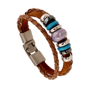 Bracelet Vintage en Cuir de Vache Tressé Multicouche pour Hommes Femmes Charmes en Alliage Rétro Punk Boho Ethnique Fait Main