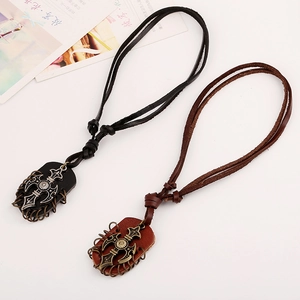 Retro punk cross pendant necklaces with leather cord in silver and bronze colors